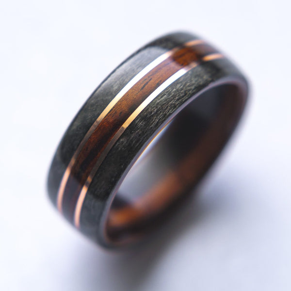 The Moonshine, Wood Inlay Mens Wedding Band