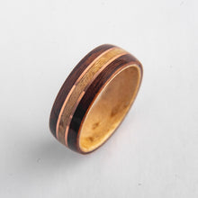 Load image into Gallery viewer, Mens Wedding Band featuring Birds Eye Maple, Rosewood and Copper inlay