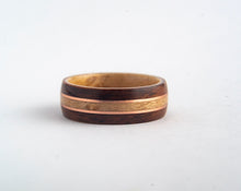 Load image into Gallery viewer, Mens Wedding Band featuring Birds Eye Maple, Rosewood and Copper inlay