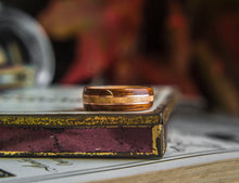 Load image into Gallery viewer, Mens Wedding Band featuring Birds Eye Maple, Rosewood and Copper inlay - ringandgrove