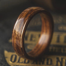 Load image into Gallery viewer, Mens Wedding band made from Santos Rosewood and 2 Copper inlays. - ringandgrove