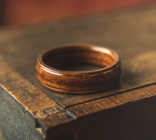 Load image into Gallery viewer, Mens Wedding band made from Santos Rosewood and 2 Copper inlays. - ringandgrove