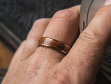 Load image into Gallery viewer, Mens Wedding band made from Santos Rosewood and 2 Copper inlays. - ringandgrove