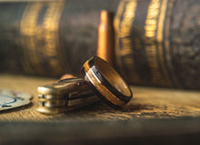 Load image into Gallery viewer, Mens Wedding Band featuring Whisky Oak, Ebony and Copper inlay