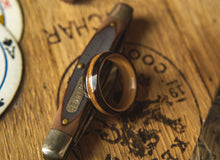Load image into Gallery viewer, Mens Wedding Band featuring Whisky Oak, Ebony and Copper inlay