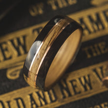 Load image into Gallery viewer, Mens Wedding Band featuring Whisky Oak, Ebony and Copper inlay