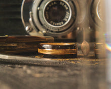 Load image into Gallery viewer, Mens Wedding Band featuring Whisky Oak, Ebony and Copper inlay