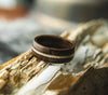 Mens Wedding band featuring Ancient Bog Oak with Woolly Mammoth Tusk inlay.