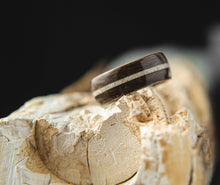 Load image into Gallery viewer, Mens Wedding band featuring Ancient Bog Oak with Woolly Mammoth Tusk inlay.