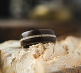 Mens Wedding band featuring Ancient Bog Oak with Woolly Mammoth Tusk inlay.