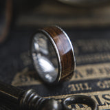 Mens Wedding band in Damascus Steel and Santos Rosewood