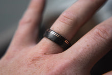 Load image into Gallery viewer, Mens wedding band made from Grey Maple with Double Offset Copper.
