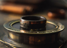 Load image into Gallery viewer, Mens wedding band made from Grey Maple with Double Offset Copper.