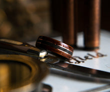 Load image into Gallery viewer, The King, Mens Wedding band  featuring Grey Maple, Rosewood with Dual Copper inlay