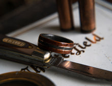 Load image into Gallery viewer, The King, Mens Wedding band  featuring Grey Maple, Rosewood with Dual Copper inlay