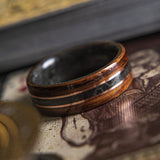 The King, Mens Wedding band  featuring Grey Maple, Rosewood with Dual Copper inlay