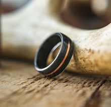 Load image into Gallery viewer, Mens Wood Wedding band made from Grey Maple with Copper inlay.