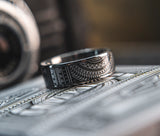 Mens Wedding band in Damascus Steel and Platinum Invocation Card Deck by KingsWildProject luxury playing cards.