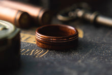 Load image into Gallery viewer, Mens wedding band made from santos rosewood with Double Offset Copper.