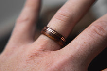 Load image into Gallery viewer, Mens wedding band made from santos rosewood with Double Offset Copper.