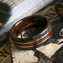 Load image into Gallery viewer, The Jack, Mens Wedding band  featuring Rosewood, Grey Maple with Dual Copper inlay