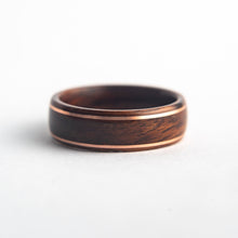 Load image into Gallery viewer, Mens wedding band made from santos rosewood with 2 copper wires