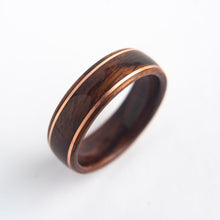 Load image into Gallery viewer, Mens wedding band made from santos rosewood with 2 copper wires