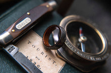 Load image into Gallery viewer, The Tourist, Mens Wedding band made from Santos Rosewood and Grey Maple