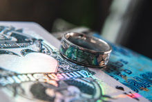 Carica l'immagine nel visualizzatore di Gallery, Mens Wedding band in Damascus Steel and Legal Tender Feat. KingsWildProject luxury playing cards.