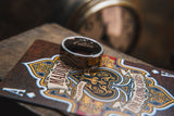 Mens Wedding band in Damascus Steel and Maduro Feat. KingsWildProject luxury playing cards.