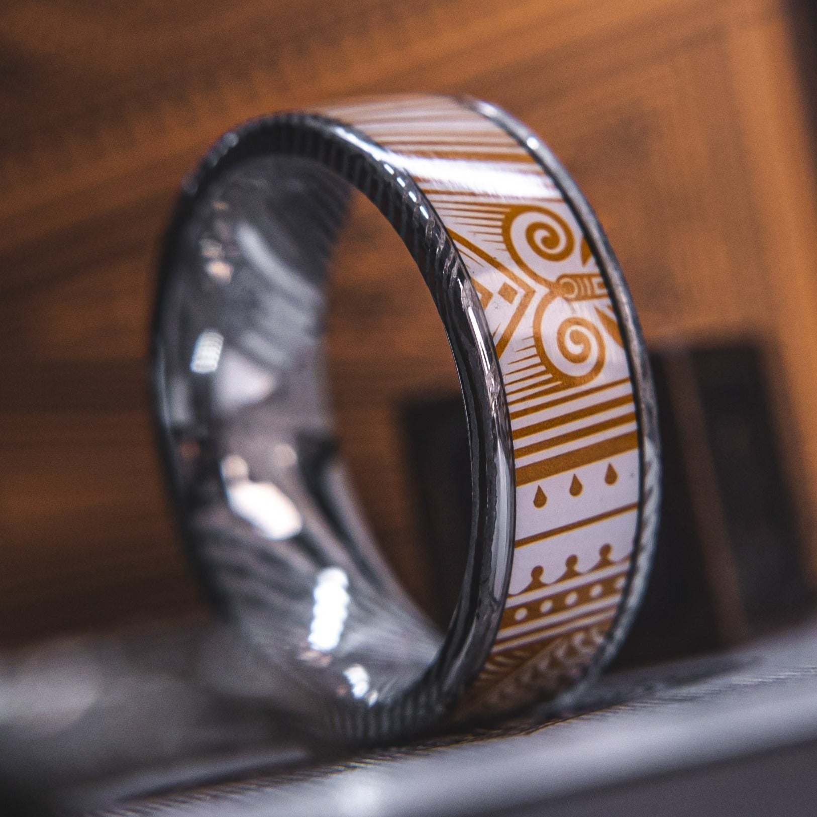 Mens Wedding band in Damascus Steel and Copper Invocation Card Deck by KingsWildProject luxury playing cards.