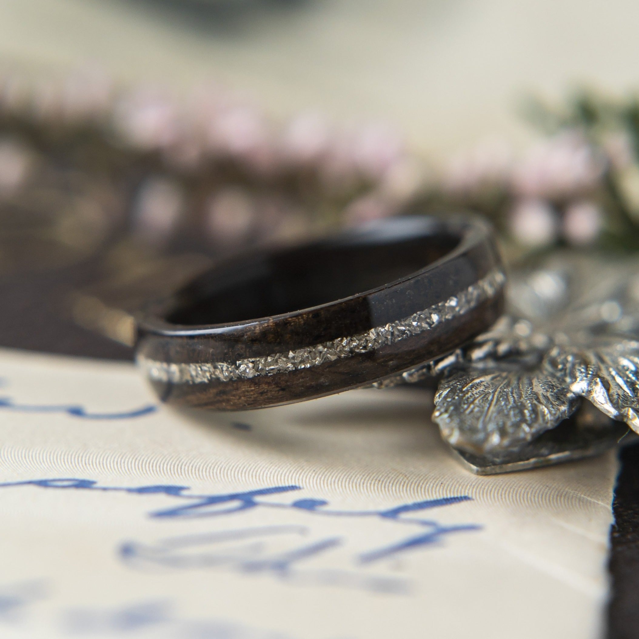 Womens Wedding band in Ebony with Centred German Glass