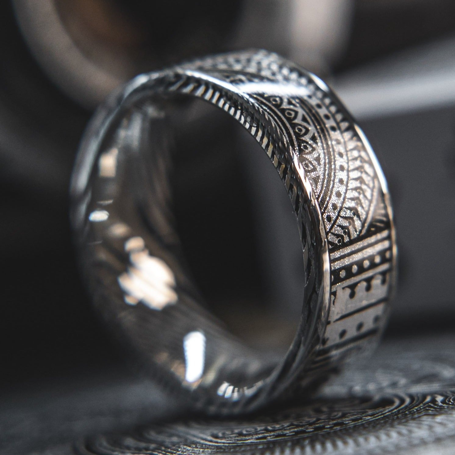 Mens Wedding band in Damascus Steel and Platinum Invocation Card Deck by KingsWildProject luxury playing cards.